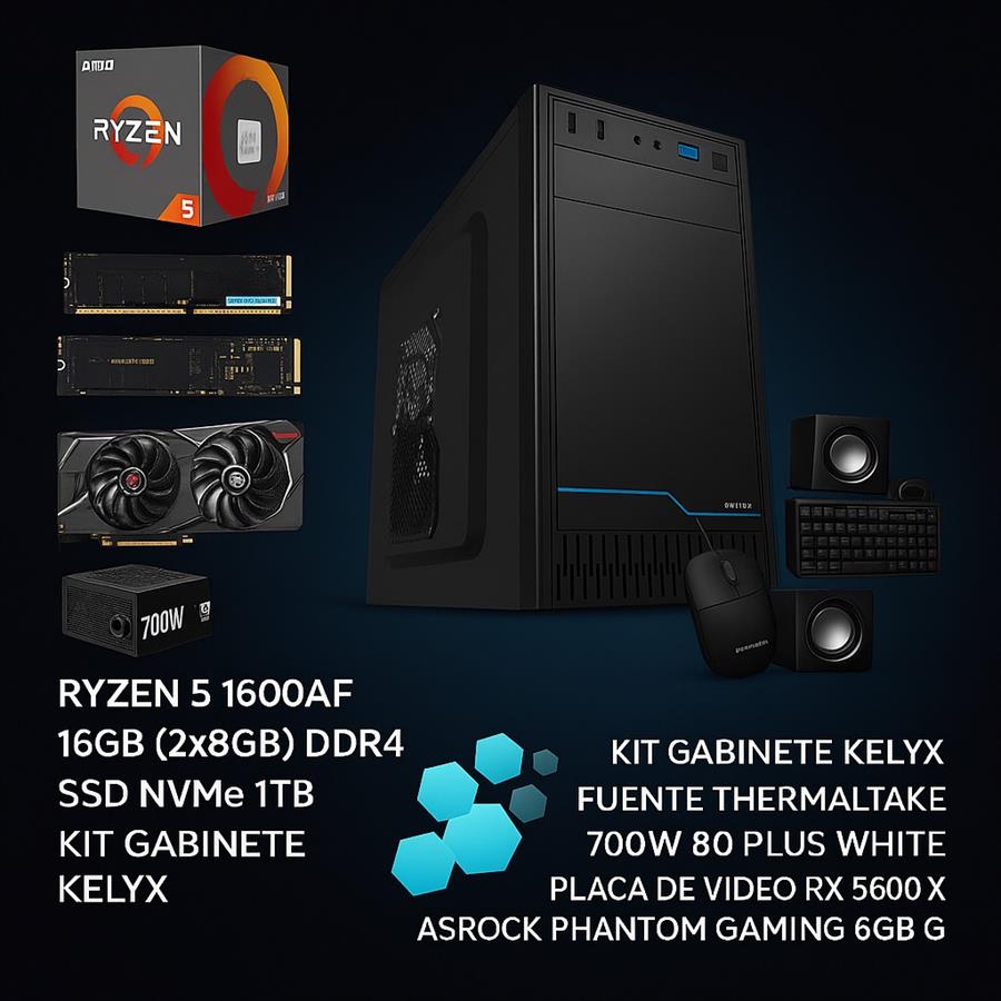 PC GAMER Ryzen 5 1600AF 16GB DDR4 RX 5600 XT SSD NVME 1TB