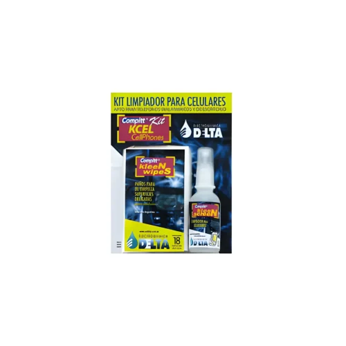 KIT LIMPIA CELULARES TELEFONOS TABLET DELTA COMPITT KCEL 60CC + 4 PANOS 30X30